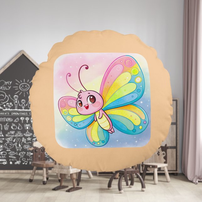 Rainbow Butterfly Round Pillow (Creator Uploaded)