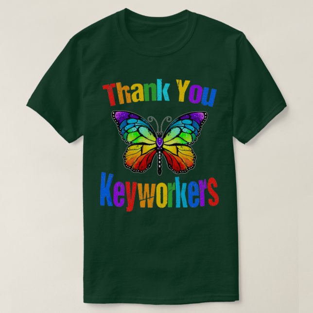 Rainbow Butterfly Thank You Keyworkers T-Shirt (Design Front)