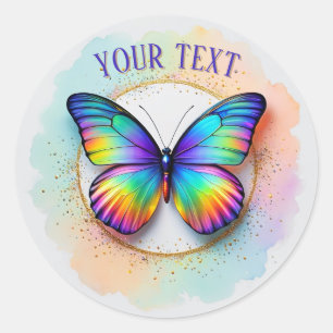 Rainbow Butterfly Watercolor Pop Classic Round Sticker