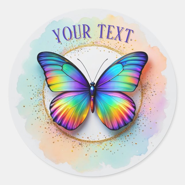 Rainbow Butterfly Watercolor Pop Classic Round Sticker (Front)