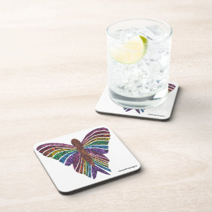 Rainbow Butterfly (white) - Plastic Coaster