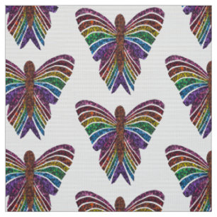 Rainbow Butterfly (white) - Polyester Weave Fabric