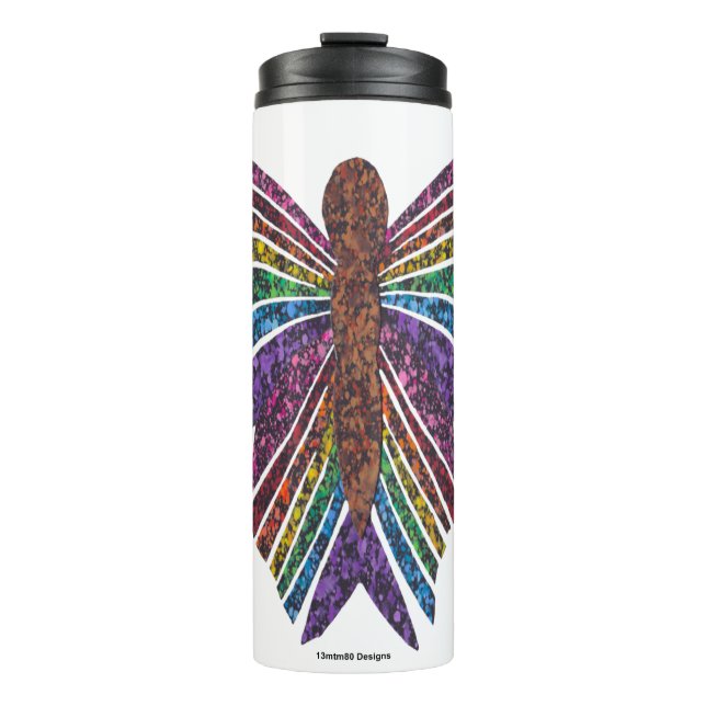 Rainbow Butterfly (white) - Thermal Tumbler (Front)