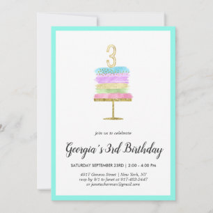 Rainbow Cake 3rd Birthday Invitation