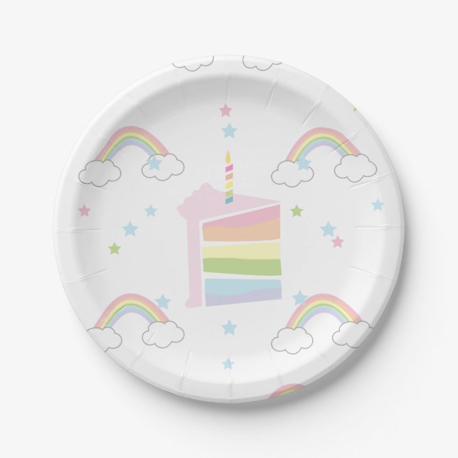 Rainbow Cake Birthday Paper Plate (Front)
