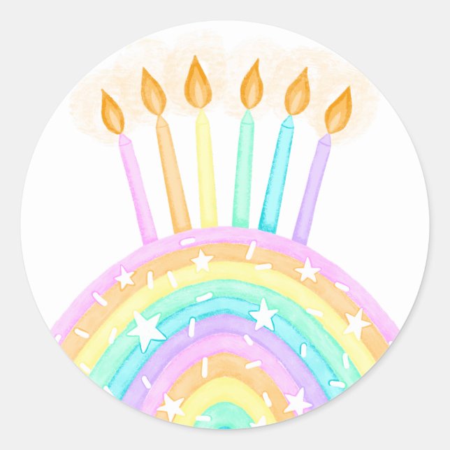 Rainbow Cake Birthday Party Classic Round Sticker (Front)