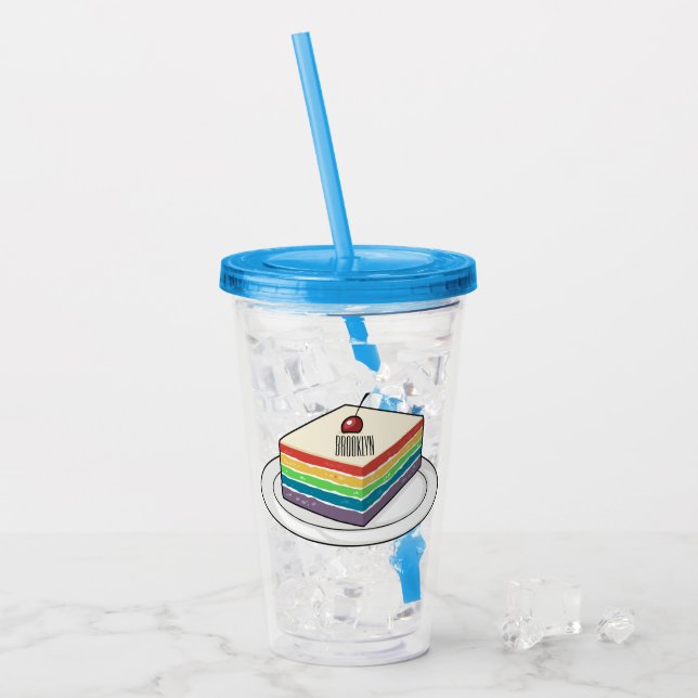 Rainbow cake cartoon illustration  acrylic tumbler (Front Ice)