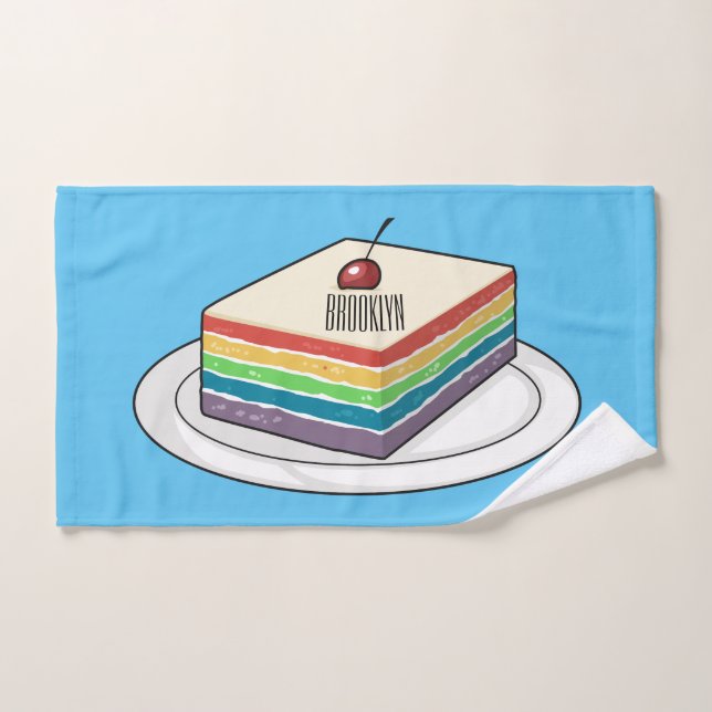 Rainbow cake cartoon illustration  bath towel set (Hand Towel)