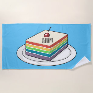 Rainbow cake cartoon illustration beach towel