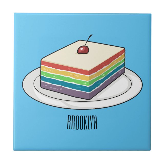 Rainbow cake cartoon illustration  ceramic tile (Front)