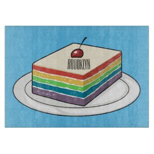 Rainbow cake cartoon illustration  cutting board