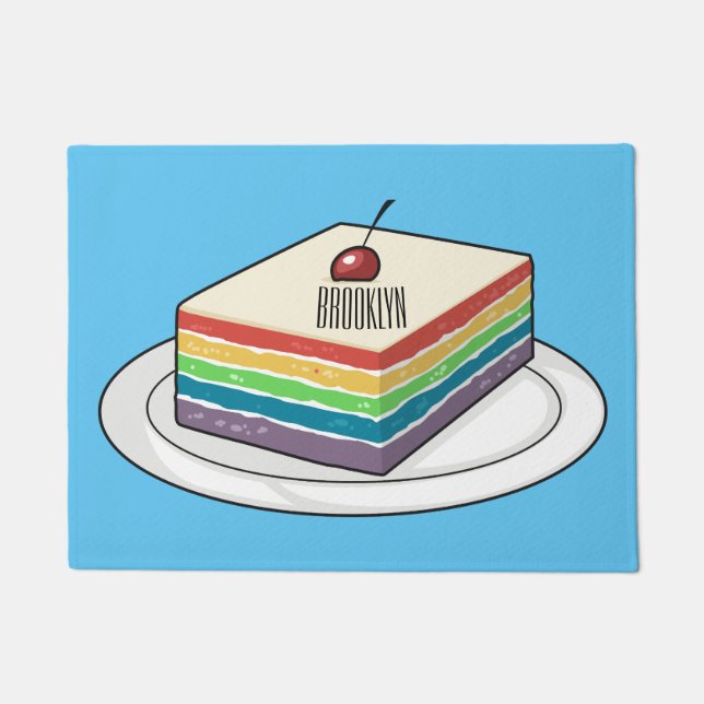 Rainbow cake cartoon illustration  doormat (Front)