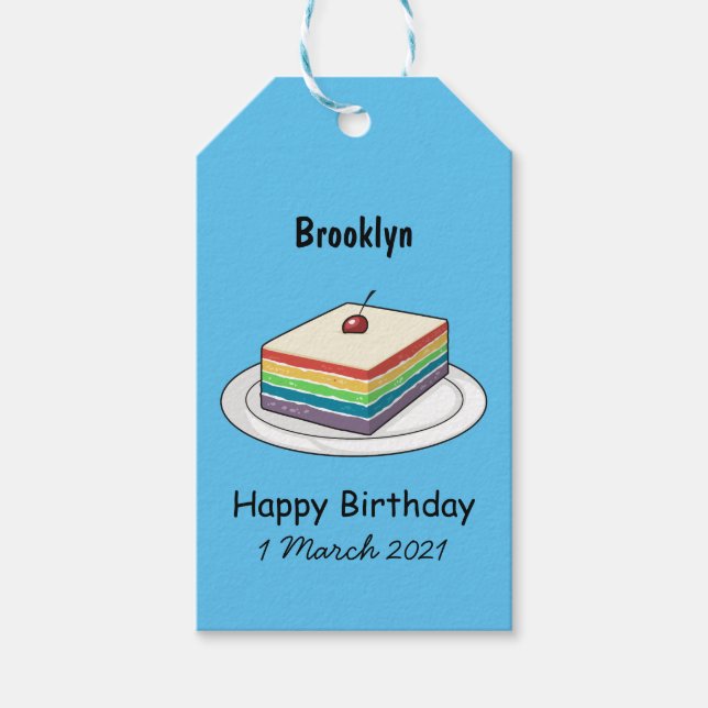Rainbow cake cartoon illustration gift tags (Front)