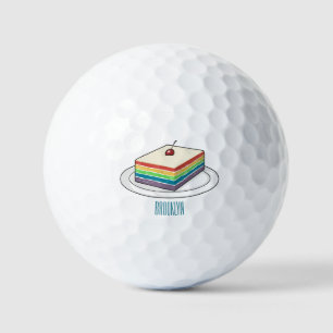 Rainbow cake cartoon illustration  golf balls