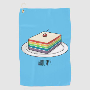 Rainbow cake cartoon illustration golf towel