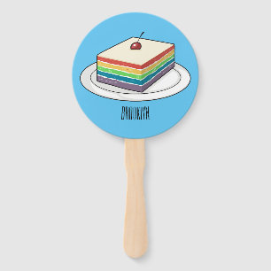 Rainbow cake cartoon illustration  hand fan