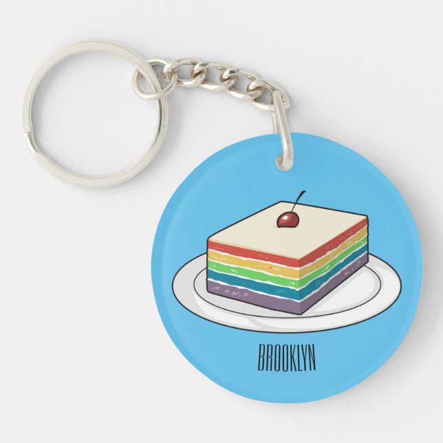 Rainbow cake cartoon illustration  key ring (Front)