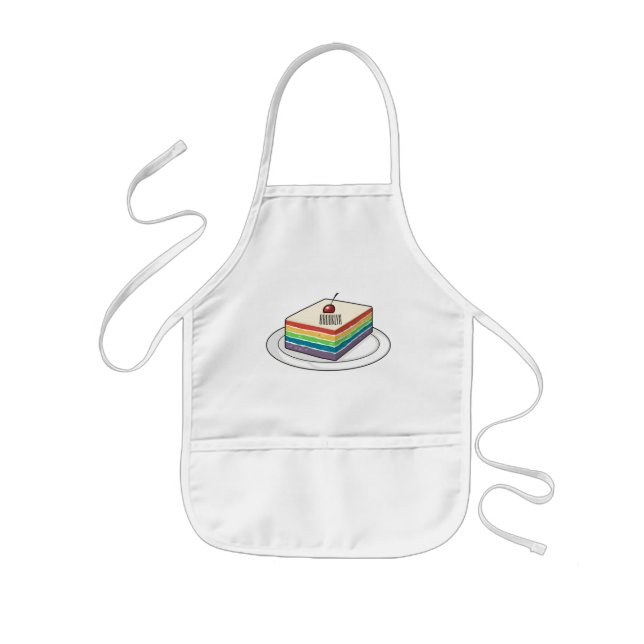 Rainbow cake cartoon illustration  kids apron (Front)