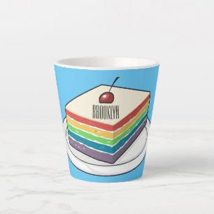 Rainbow cake cartoon illustration  latte mug