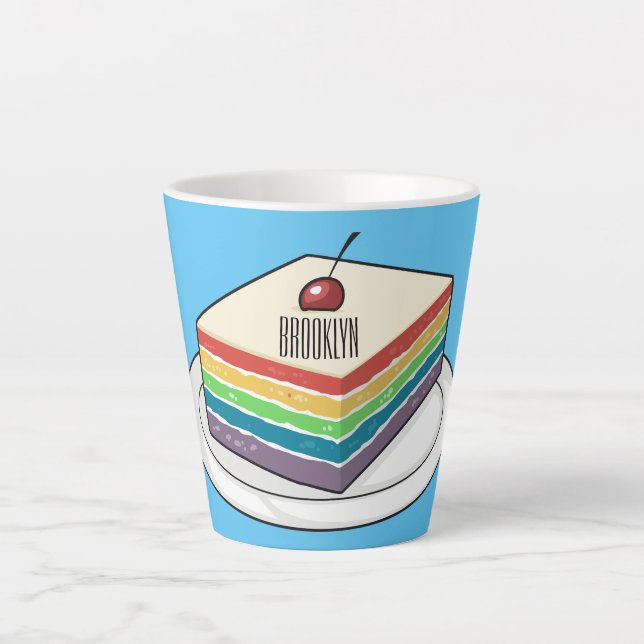 Rainbow cake cartoon illustration  latte mug (Front)