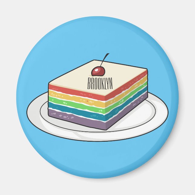 Rainbow cake cartoon illustration  magnet (Front)