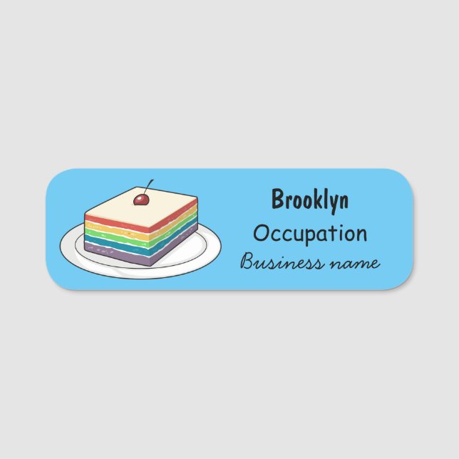 Rainbow cake cartoon illustration name tag (Front)