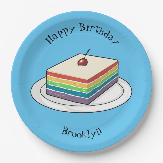 Rainbow cake cartoon illustration  paper plate (Front)