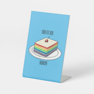 Rainbow cake cartoon illustration pedestal sign