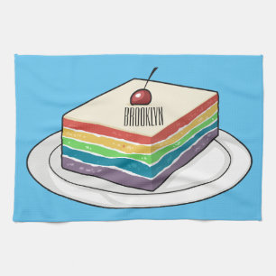 Rainbow cake cartoon illustration  tea towel