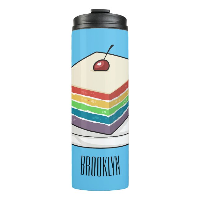 Rainbow cake cartoon illustration  thermal tumbler (Front)