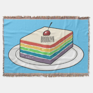 Rainbow cake cartoon illustration  throw blanket