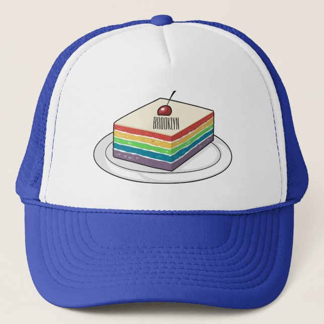 Rainbow cake cartoon illustration  trucker hat (Front)
