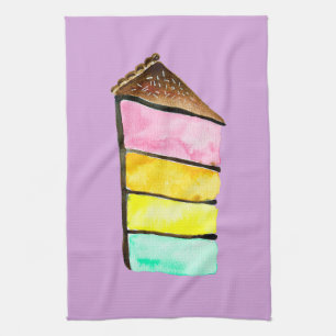 Rainbow cake cute watercolor  tea towel