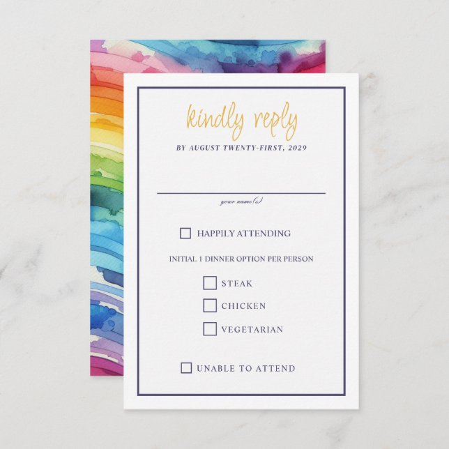 Rainbow Cake Food Choices RSVP Card (Front/Back)