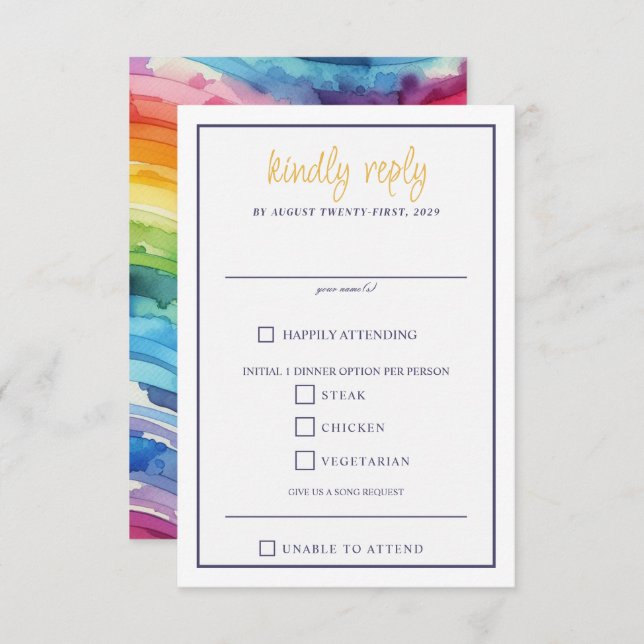 Rainbow Cake Food Choices RSVP Card (Front/Back)