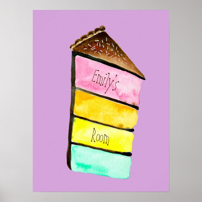 Rainbow cake girl's room name poster (Front)