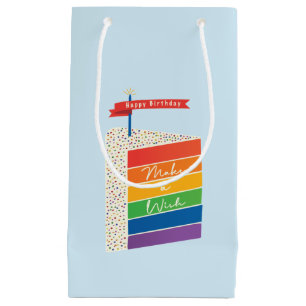 Rainbow Cake Happy Birthday Make a Wish Small Gift Bag