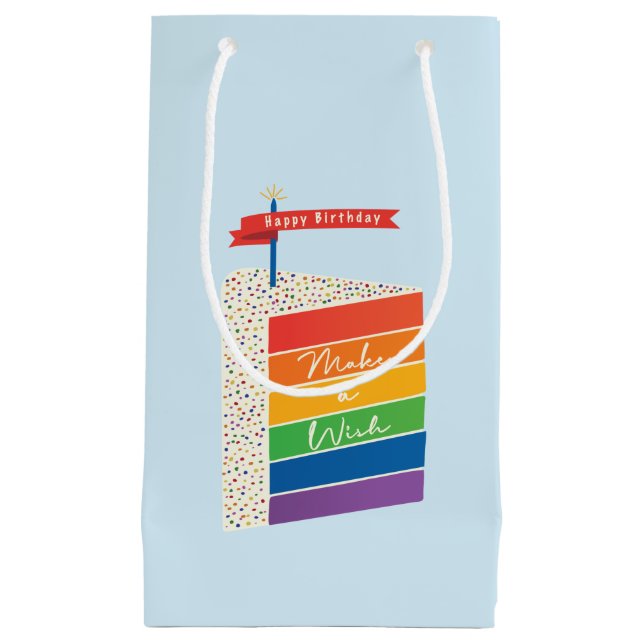 Rainbow Cake Happy Birthday Make a Wish Small Gift Bag (Front)