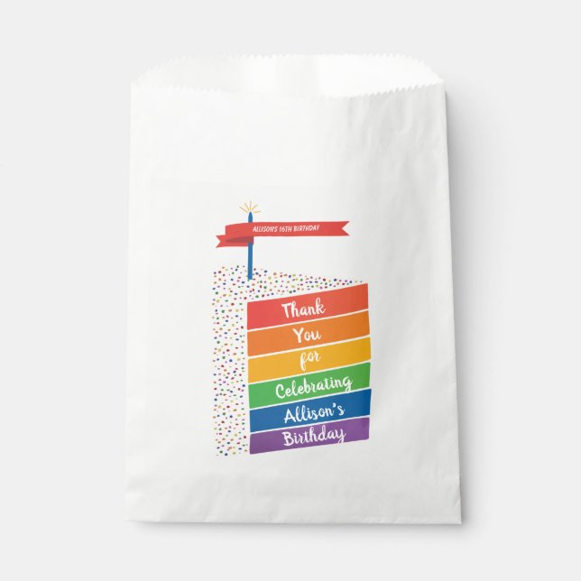 Rainbow Cake Happy Birthday Personalised Custom Favour Bag (Front)
