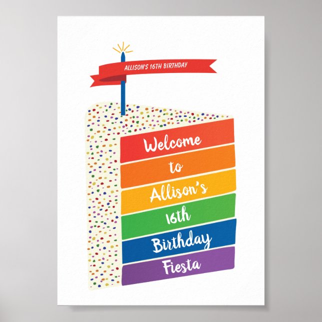 Rainbow Cake Happy Birthday Personalised Custom Poster (Front)