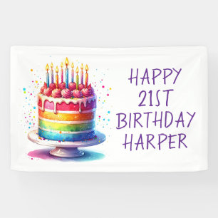Rainbow Cake Personalized Happy Birthday Banner
