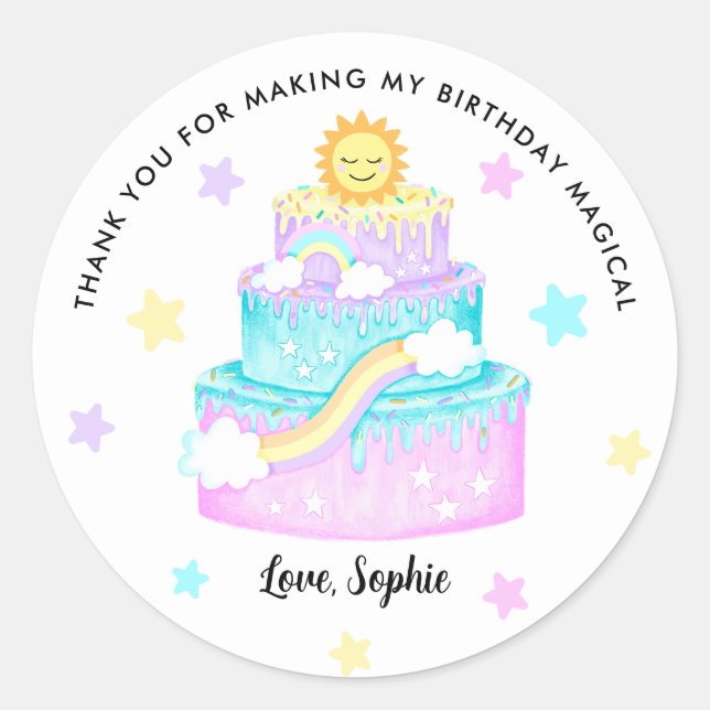 Rainbow Cake Thank You Classic Round Sticker (Front)