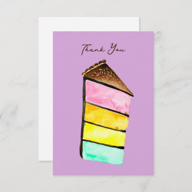 Rainbow Cake watercolor cute Card (Front/Back)