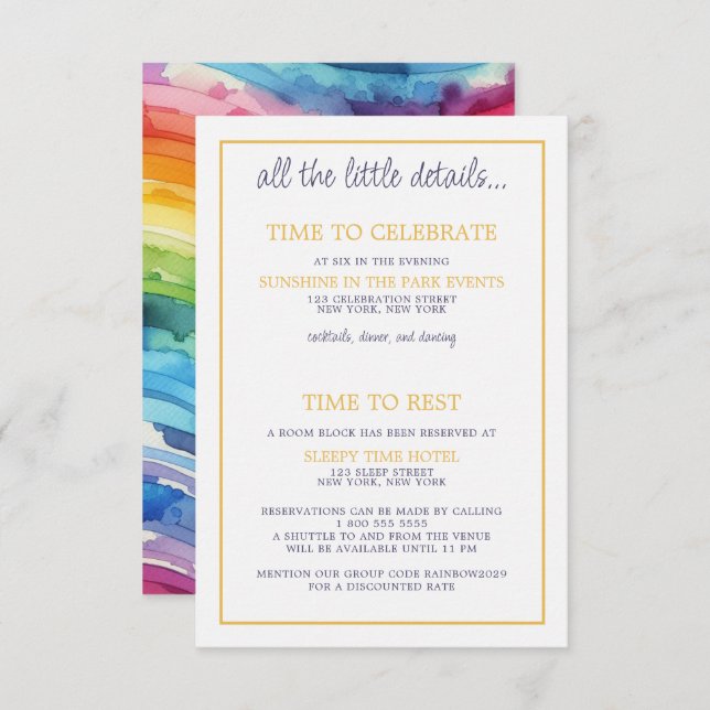Rainbow Cake Wedding Enclosure Card (Front/Back)