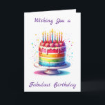 Rainbow Cake | Wishing you a Fabulous Birthday Card<br><div class="desc">A birthday card with a rainbow cake on the front. Cute for the lgbtqia_ community or for anyone who loves rainbows!</div>