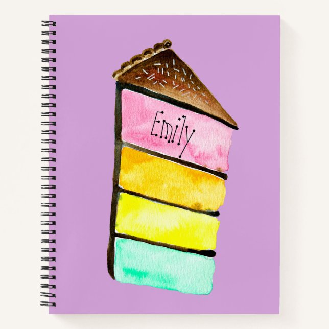Rainbow cake yum watercolor cute art notebook (Front)