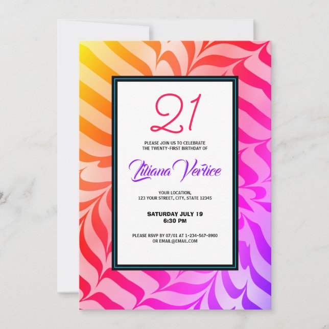 Rainbow Calligraphy Psychedelic Tiger Stripes Invitation (Front)