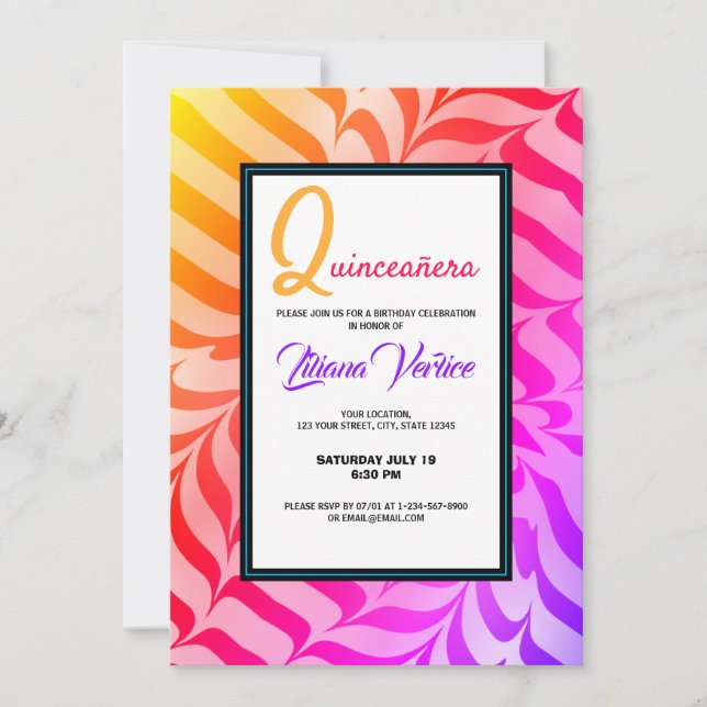 Rainbow Calligraphy Psychedelic Tiger Stripes Invitation (Front)