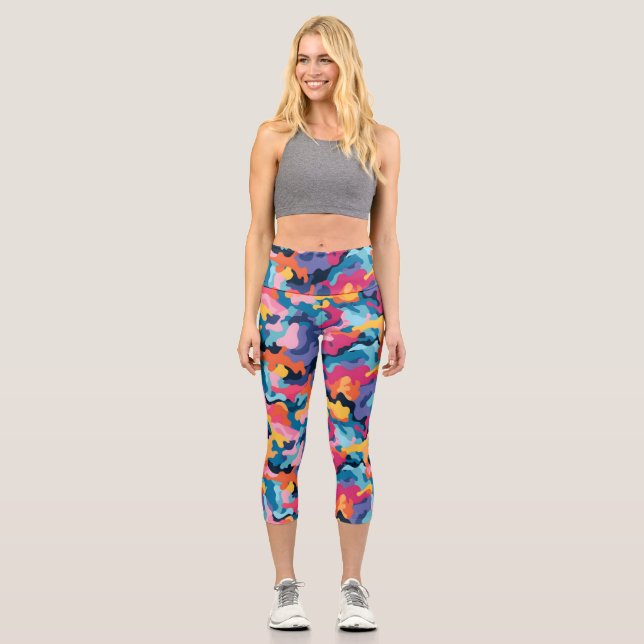 Rainbow Camouflage Capri Leggings (Front)