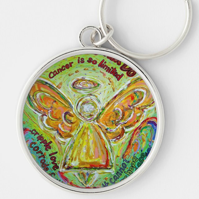 Rainbow Cancer Angel Painting Keychain Pendant (Front)